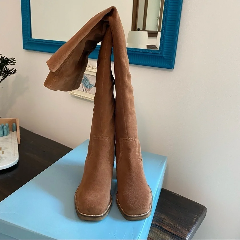 NWT Anthropologie Brown Over Knee Brown Suede Leather Boots Size 6 Seychelles